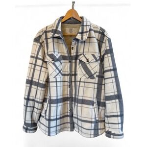 Women's SAGE White and Gray Fleece/Flannel Plaid Faux Fur Lined Size L Shacket